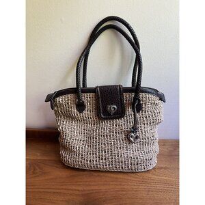 Brighton Woven Straw & Leather Tote Bag Hearts Y2K Vintage